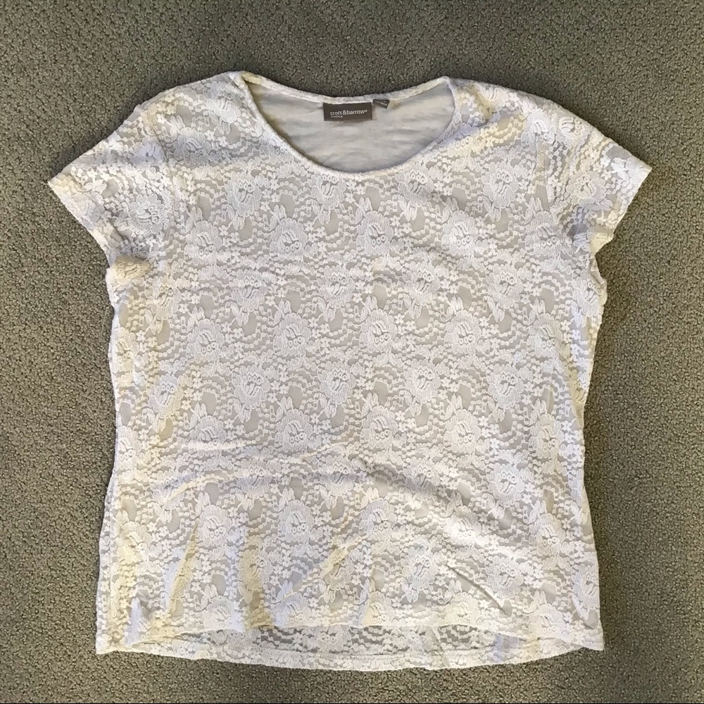 Croft & Barrow White Lace Top Size XL